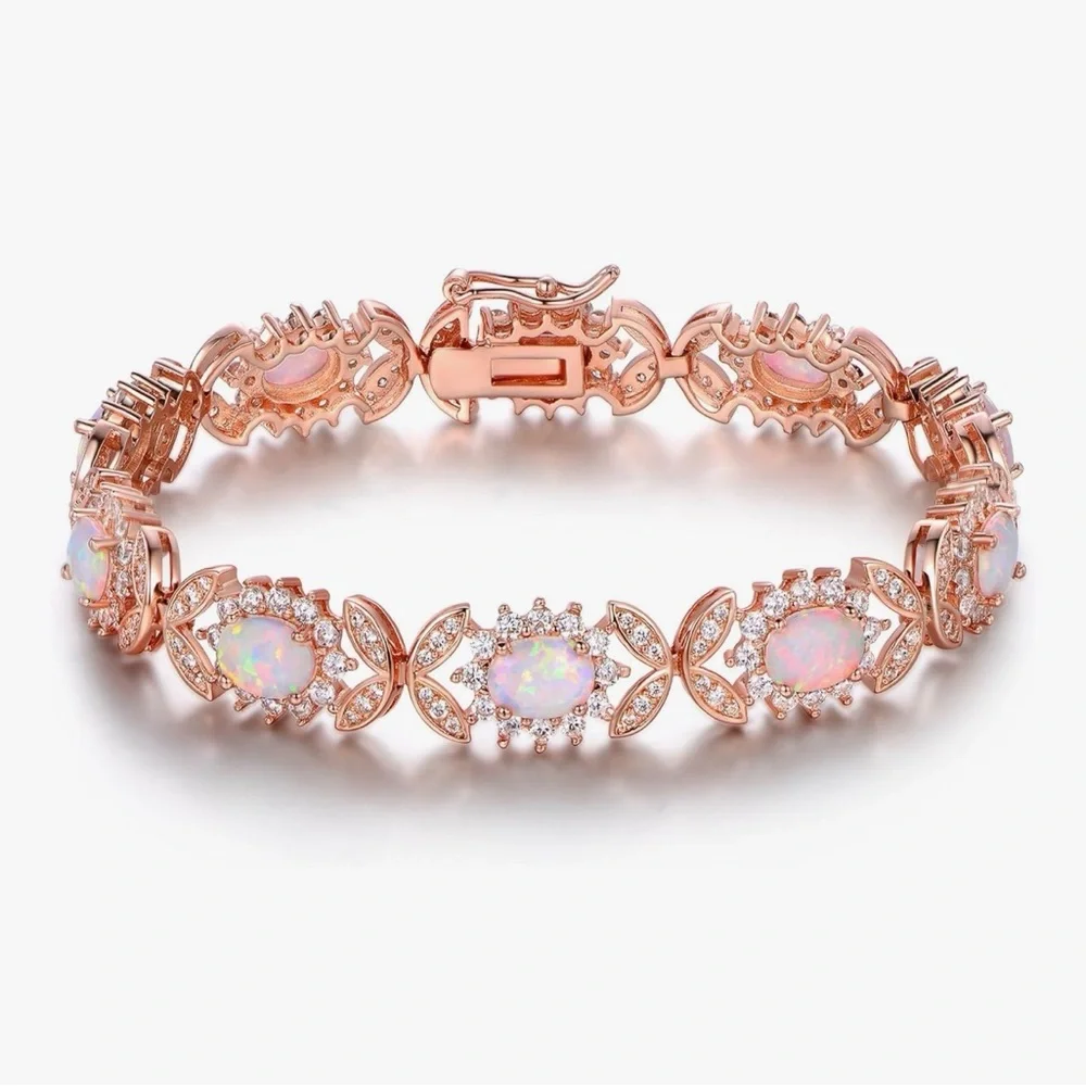 NEW 18K Rose Gold Plated Elegant Bracelet with Created Opal Accents